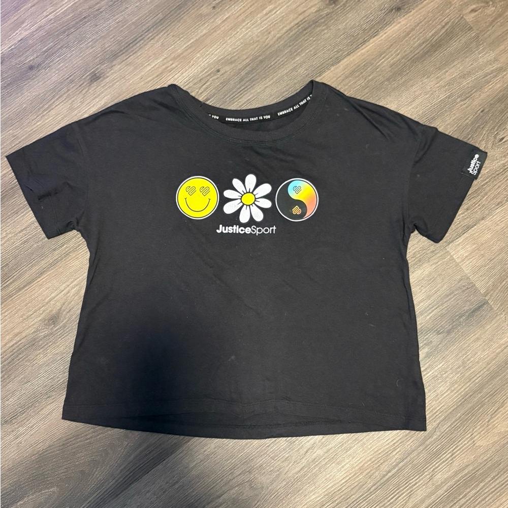 Justice Black Graphic Kids Tee